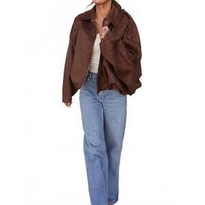 NEW EN CREME suede oversized bomber jacket in brown